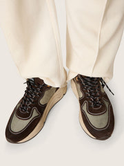 Golden Goose Men's Running Sole in nylon and suede with printed star and leather heel tab