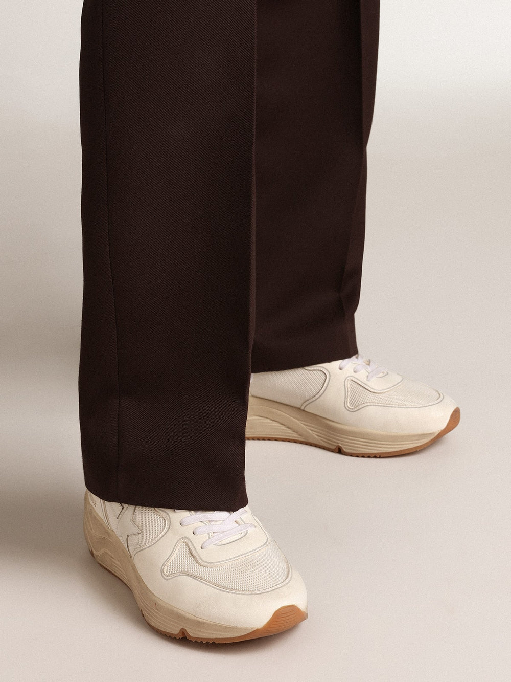 Golden Goose Men's Running Sole in mesh and white nappa