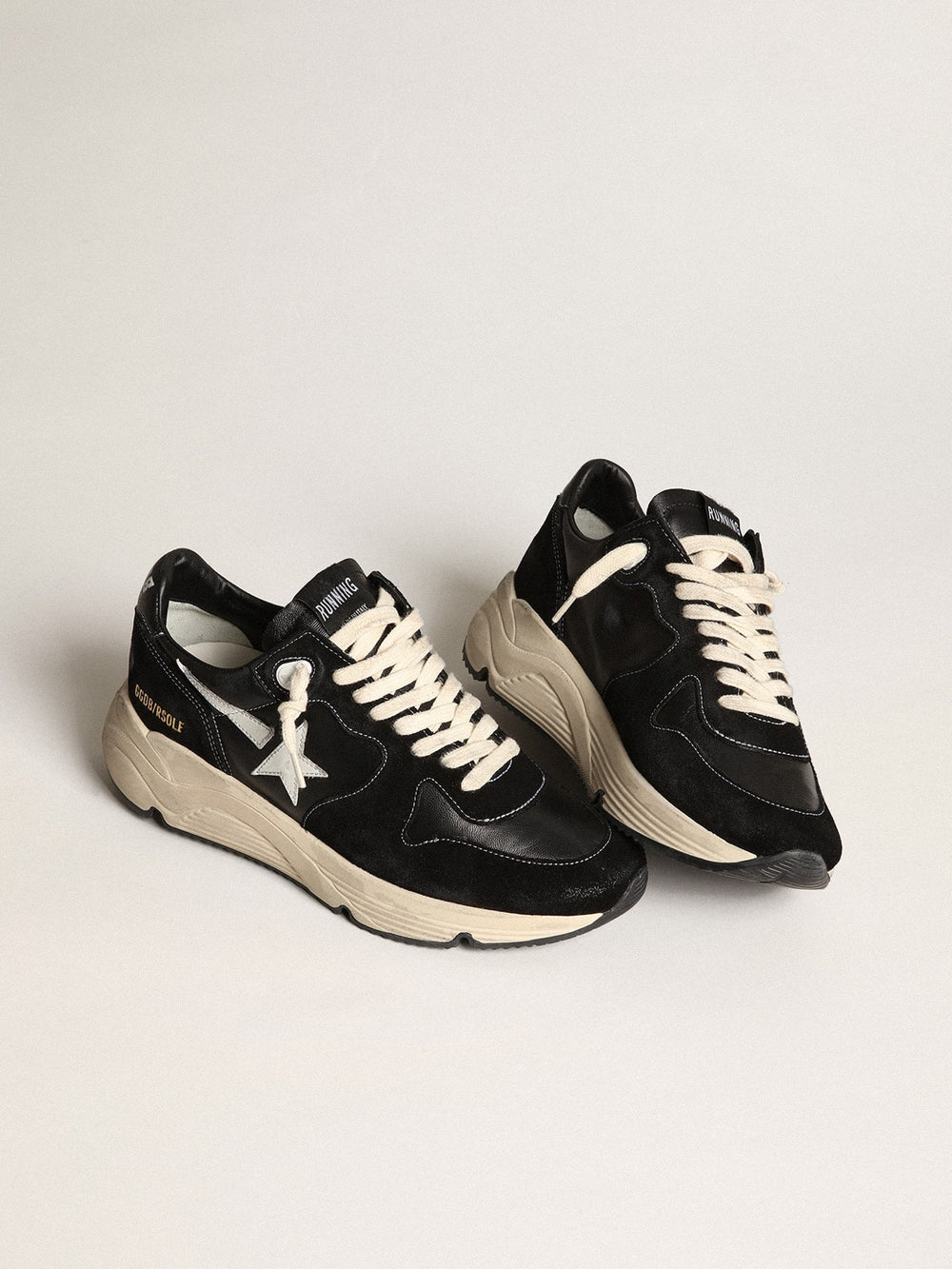 Golden Goose Men’s Running Sole in black nappa leather and suede with a white star
