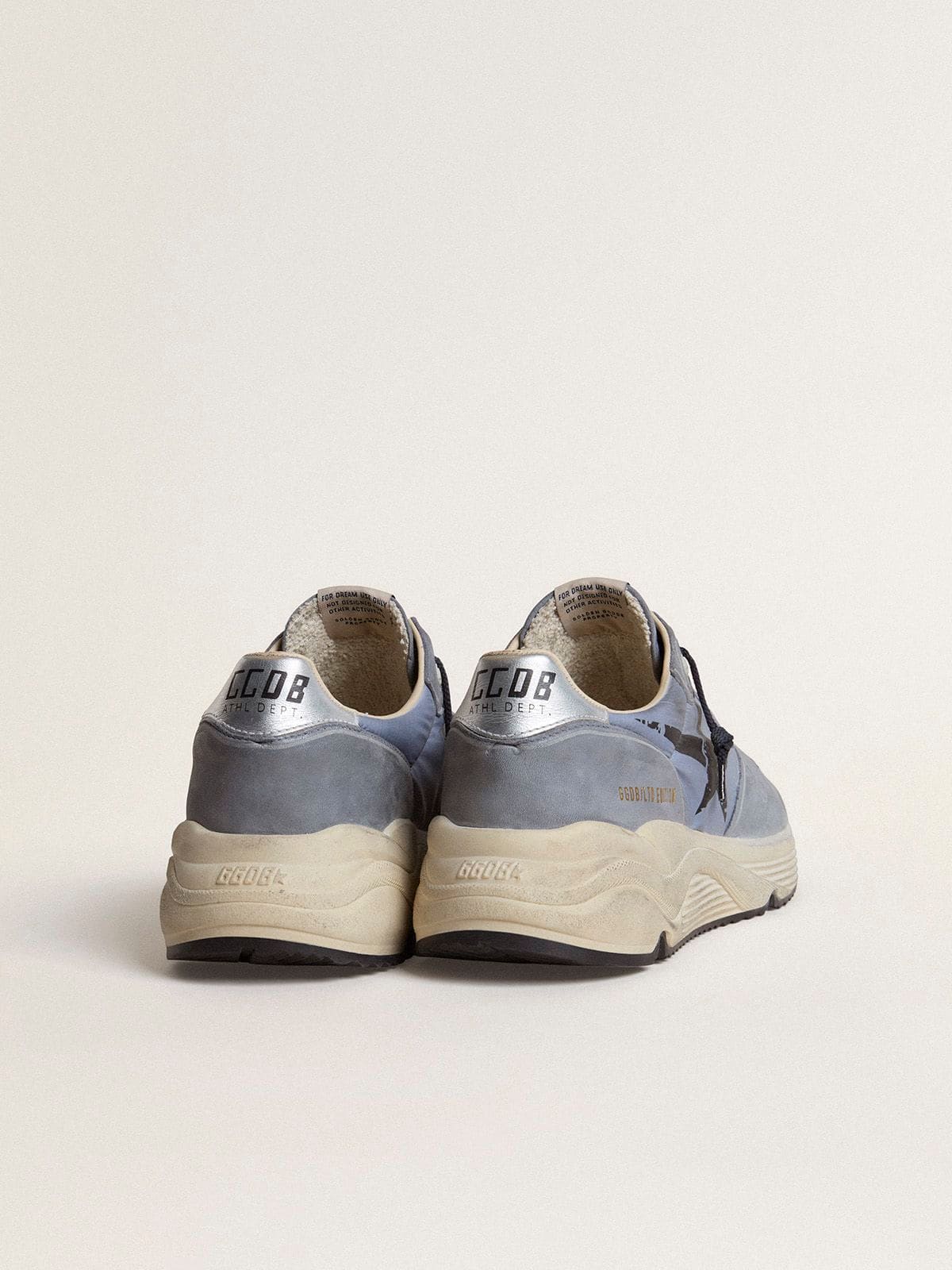 Golden Goose Men's Running Sole in light blue nylon and nubuck with black star