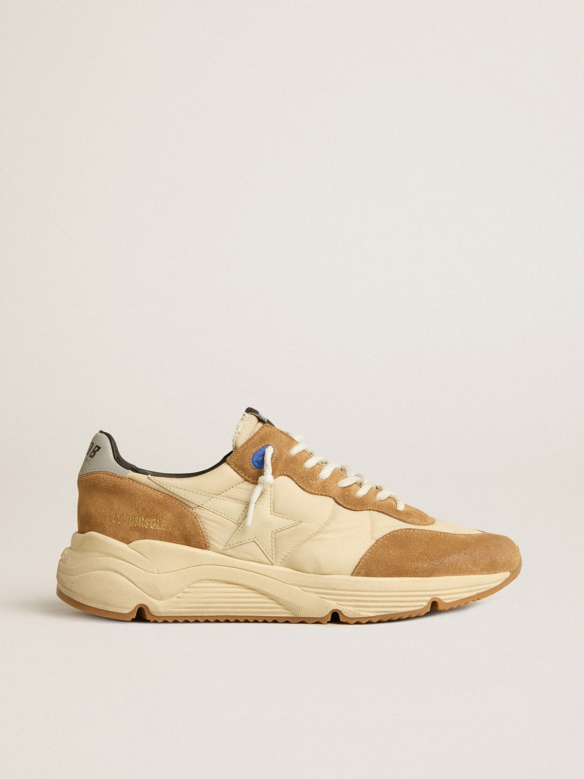 Golden Goose Men's Running Sole in ivory nylon and tobacco suede
