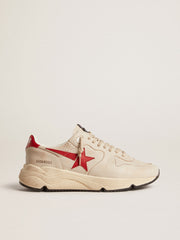 Golden Goose Men's Running Sole in gray nappa leather with red nappa leather star and heel tab