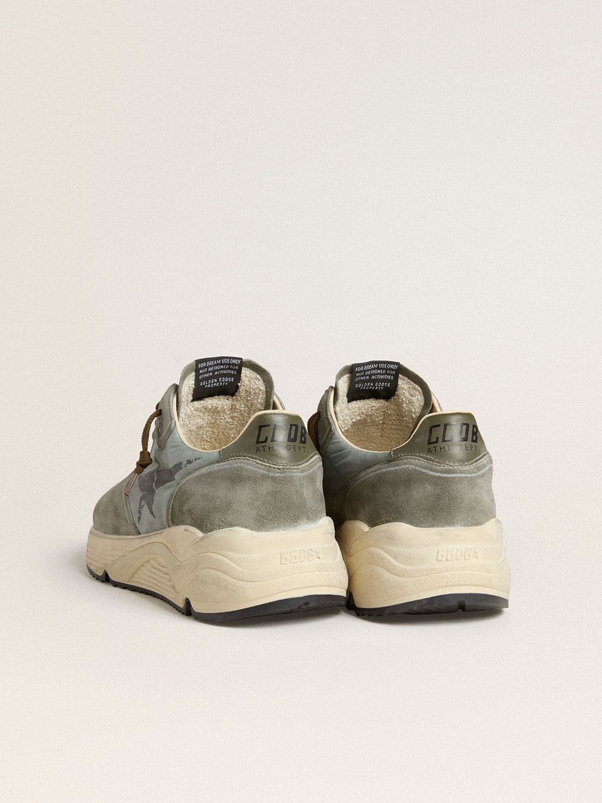 Golden Goose Men's Running Sole in light blue nylon with black star and green leather heel tab
