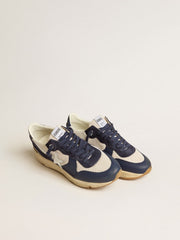Golden Goose Running Sole in cream mesh and blue leather with a white leather star