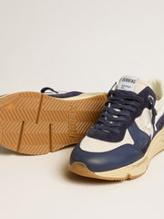 Golden Goose Running Sole in cream mesh and blue leather with a white leather star