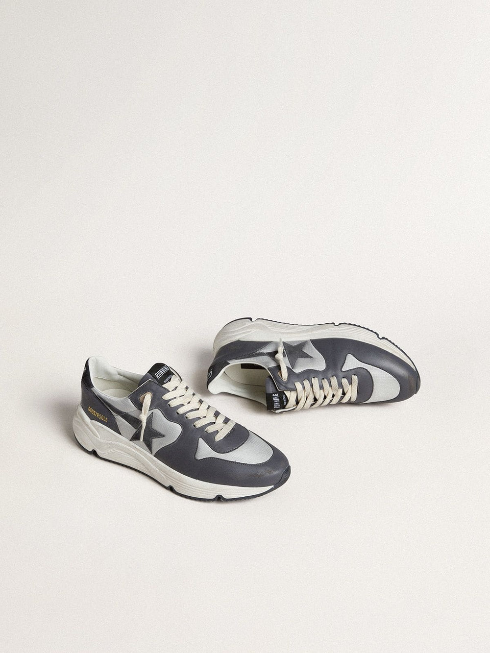 Golden Goose Men’s Running Sole in gray nylon and black nappa leather with a black suede star