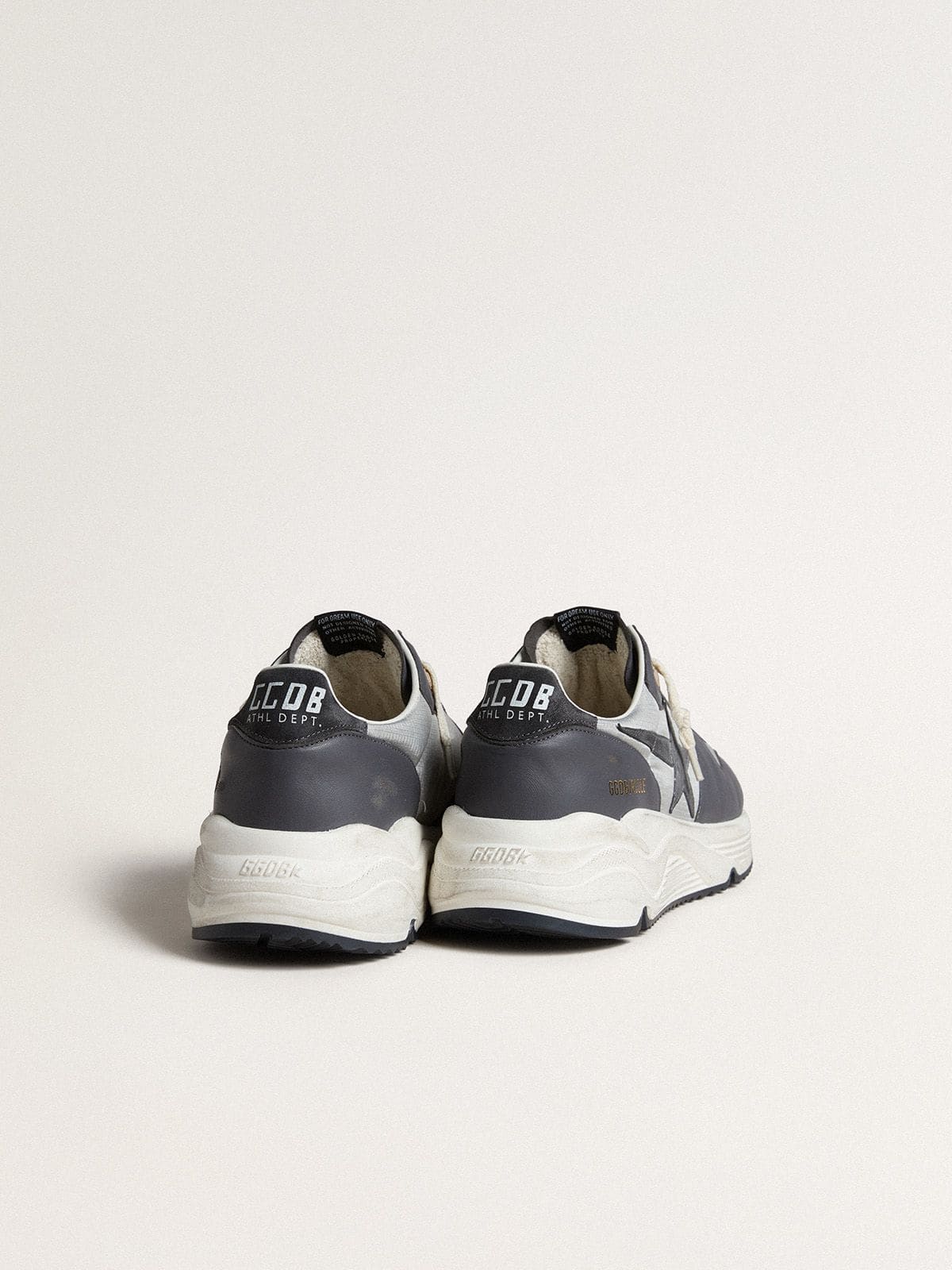 Golden Goose Men’s Running Sole in gray nylon and black nappa leather with a black suede star