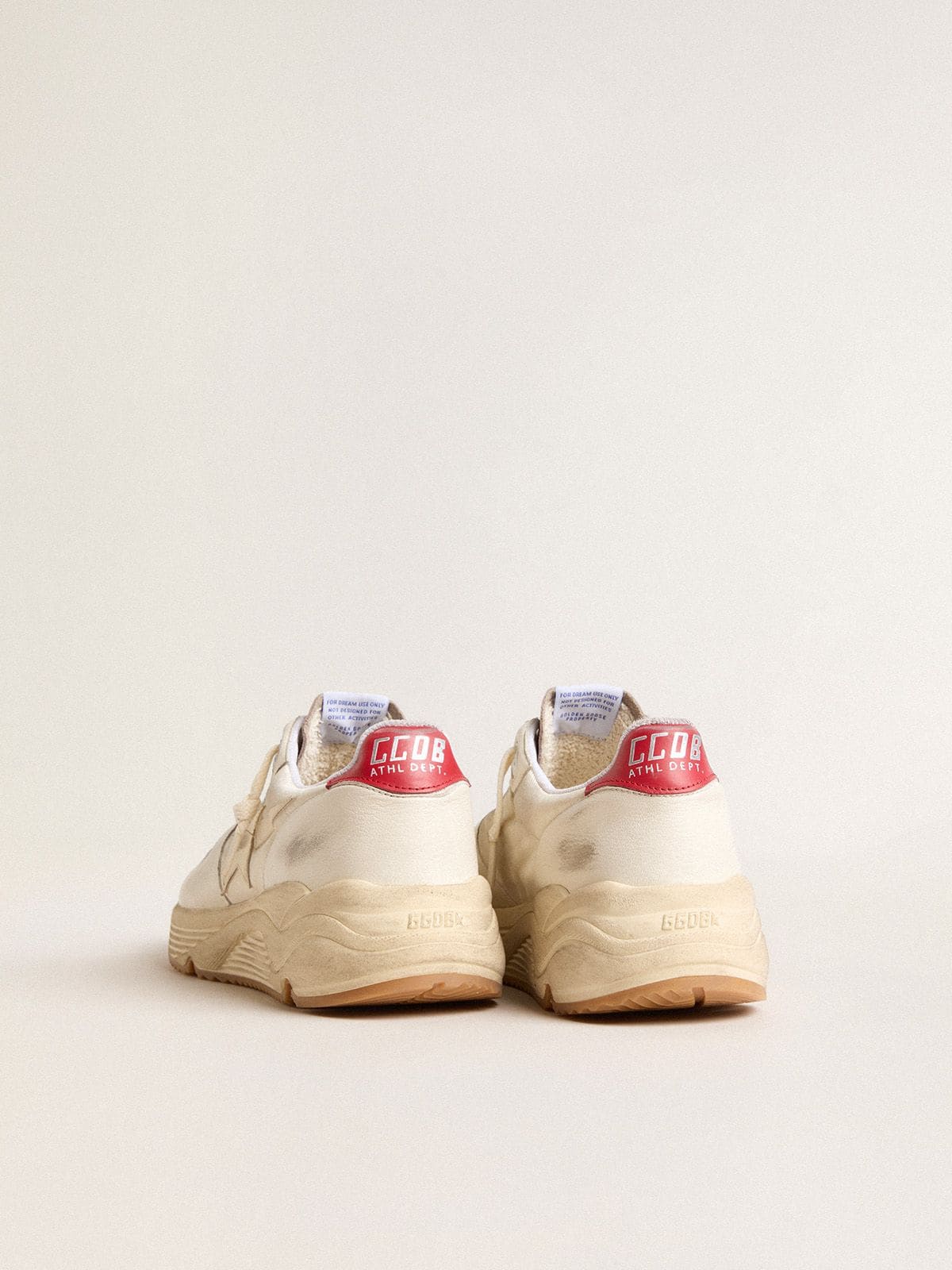 Golden Goose Men’s Running Sole in nappa leather with beige leather star and red heel tab