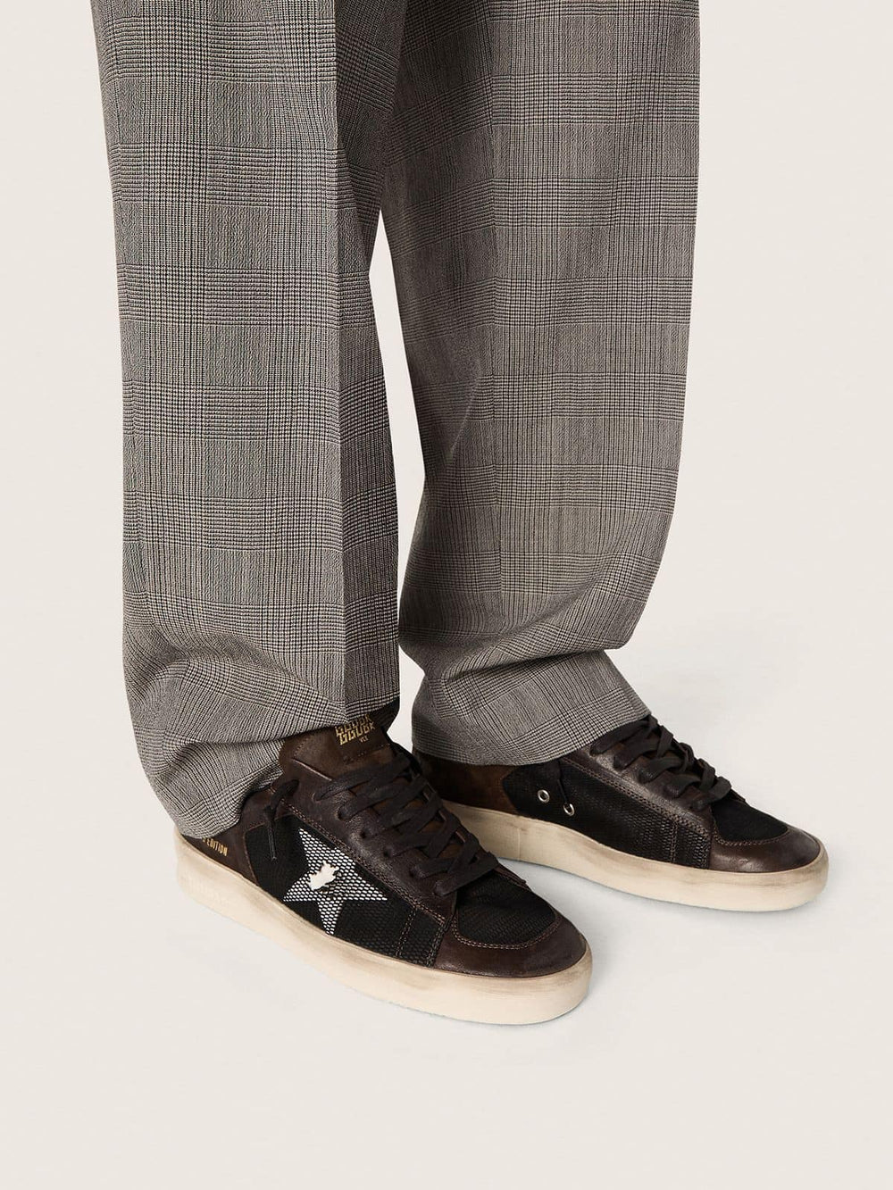 Golden Goose Men's Stardan in brown suede and black mesh with white leather star and nappa leather inserts