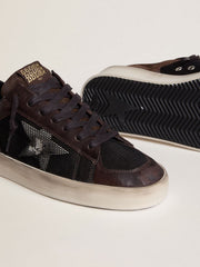 Golden Goose Men's Stardan in brown suede and black mesh with white leather star and nappa leather inserts