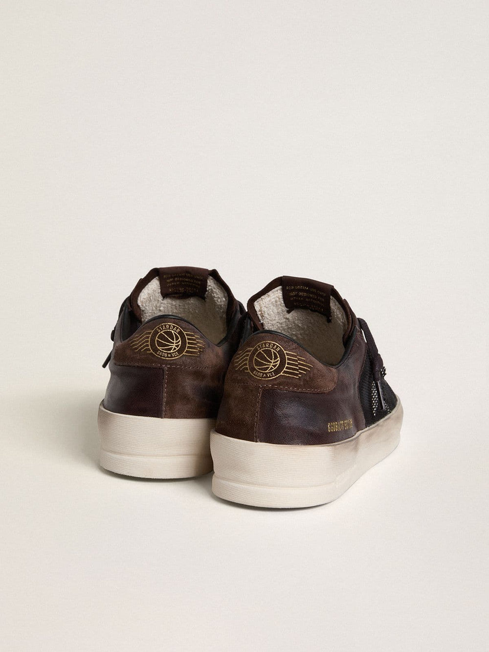 Golden Goose Men's Stardan in brown suede and black mesh with white leather star and nappa leather inserts