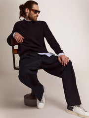 Golden Goose Men's Stardan with star in ice-gray suede and blu-navy heel tab