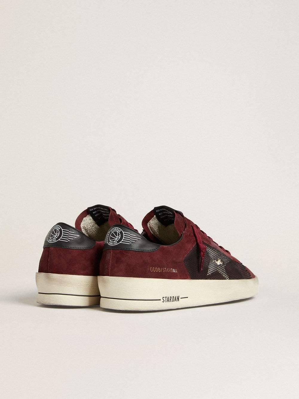 Golden Goose Men's Stardan in black mesh and burgundy suede with white leather star