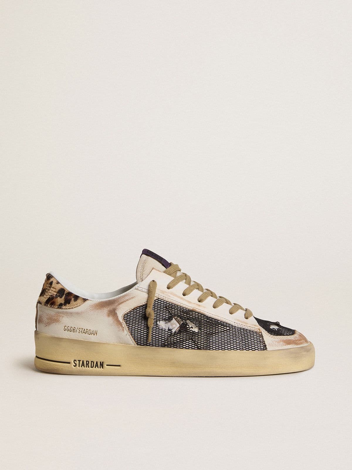 Golden Goose Men's Stardan in nappa and mesh with leopard-print pony skin heel tab