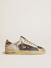 Golden Goose Men's Stardan in nappa and mesh with leopard-print pony skin heel tab