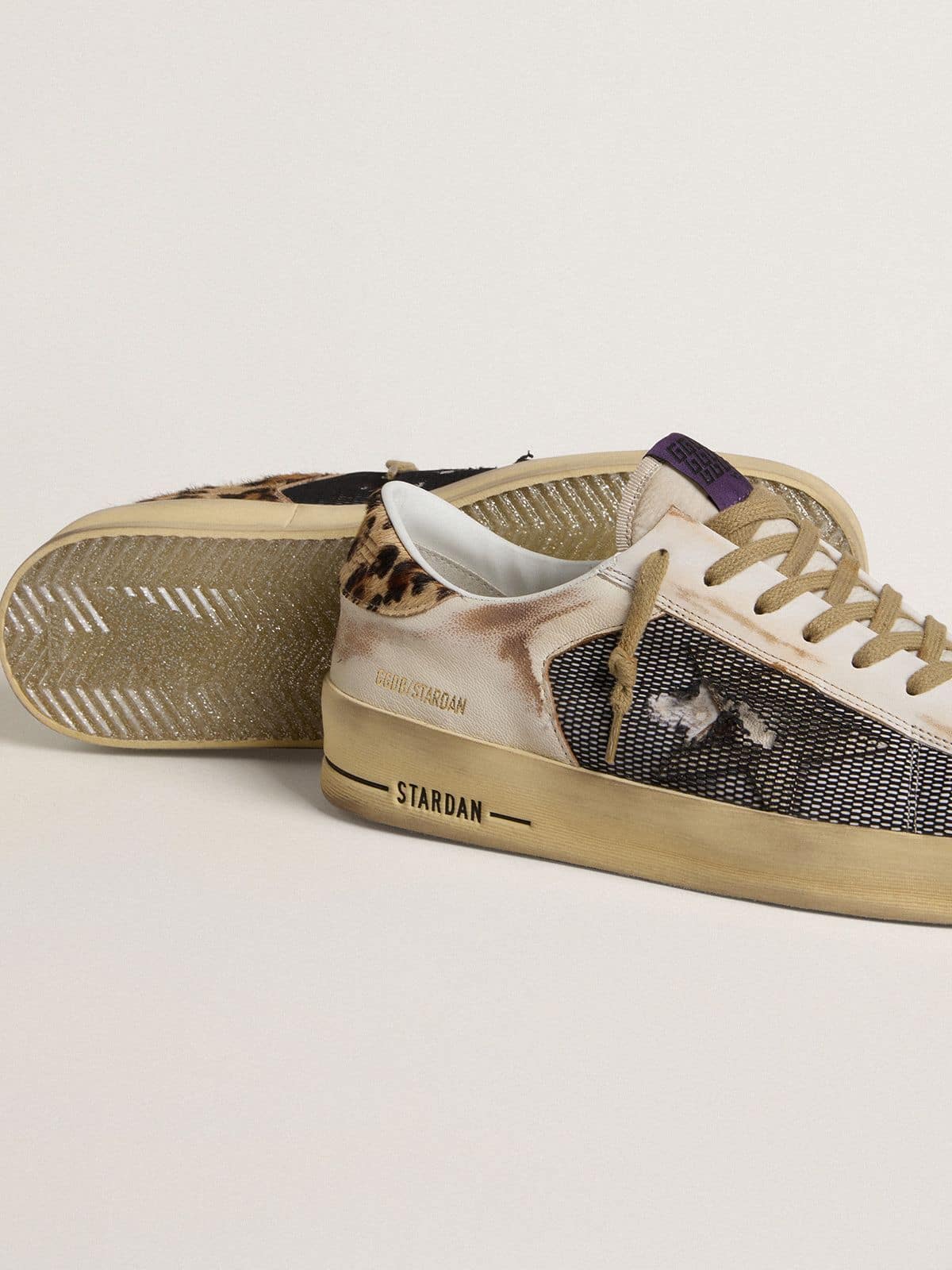 Golden Goose Men's Stardan in nappa and mesh with leopard-print pony skin heel tab