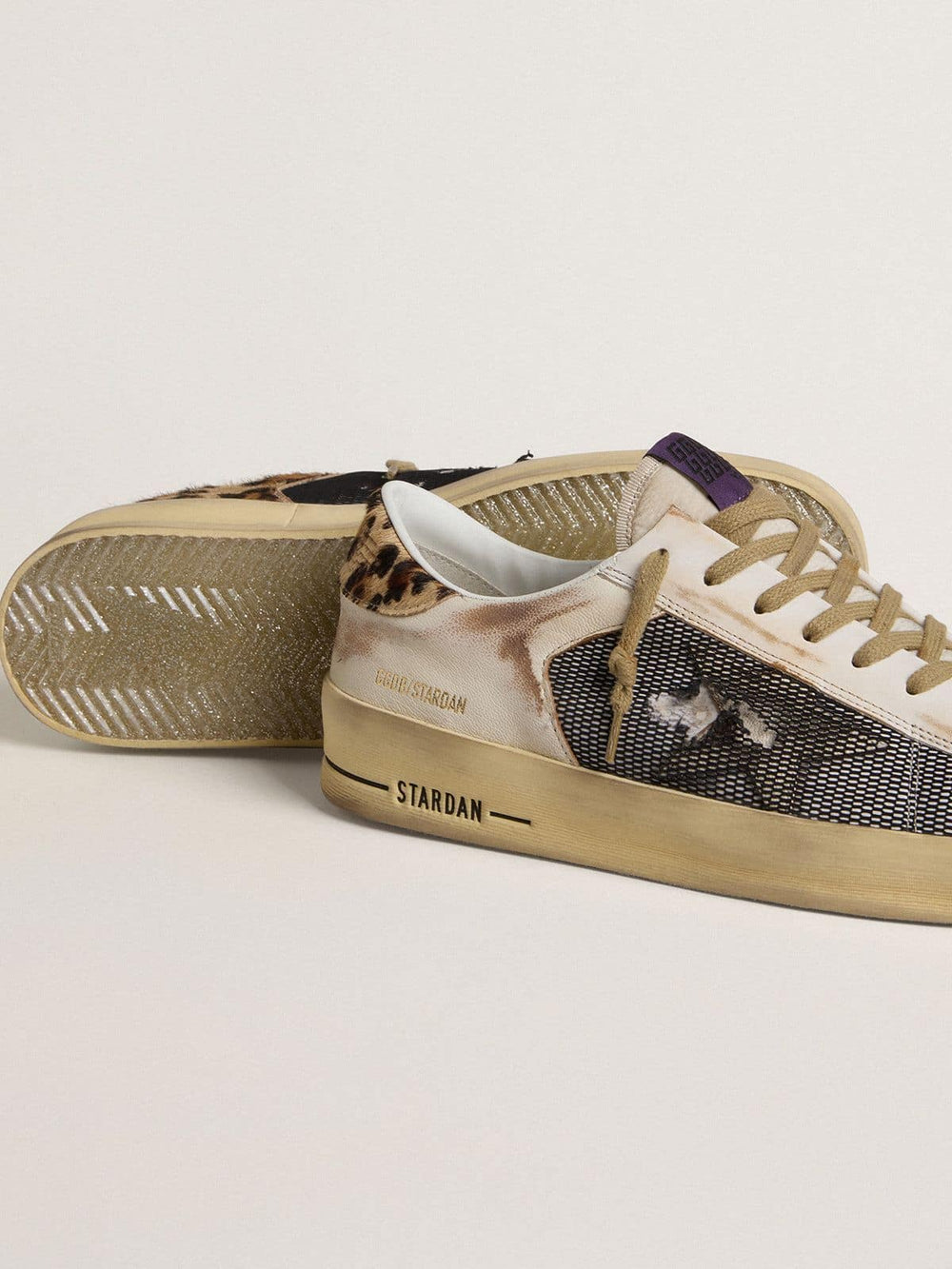 Golden Goose Men's Stardan in nappa and mesh with leopard-print pony skin heel tab