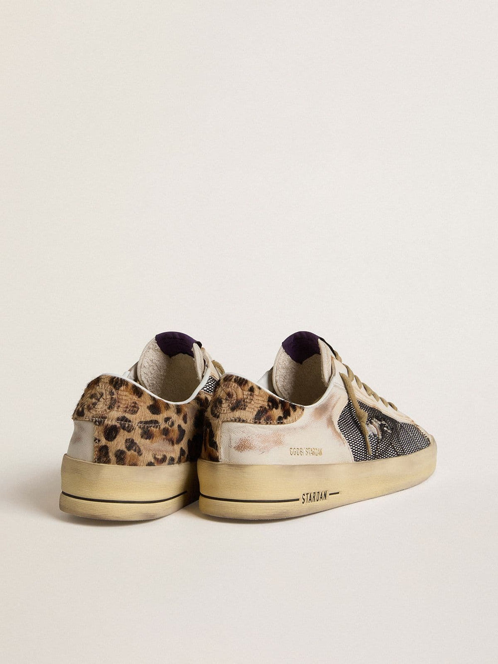Golden Goose Men's Stardan in nappa and mesh with leopard-print pony skin heel tab