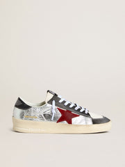 Golden Goose Men’s Stardan in laminated silver nylon with burgundy suede star