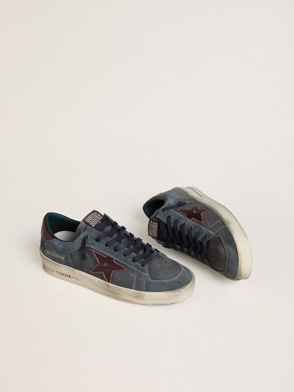 Golden Goose Men's Stardan LTD in anthracite nubuck and blue suede with metallic leather star