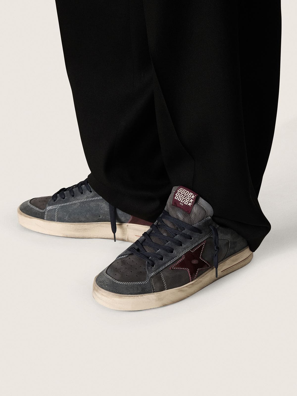 Golden Goose Men's Stardan LTD in anthracite nubuck and blue suede with metallic leather star