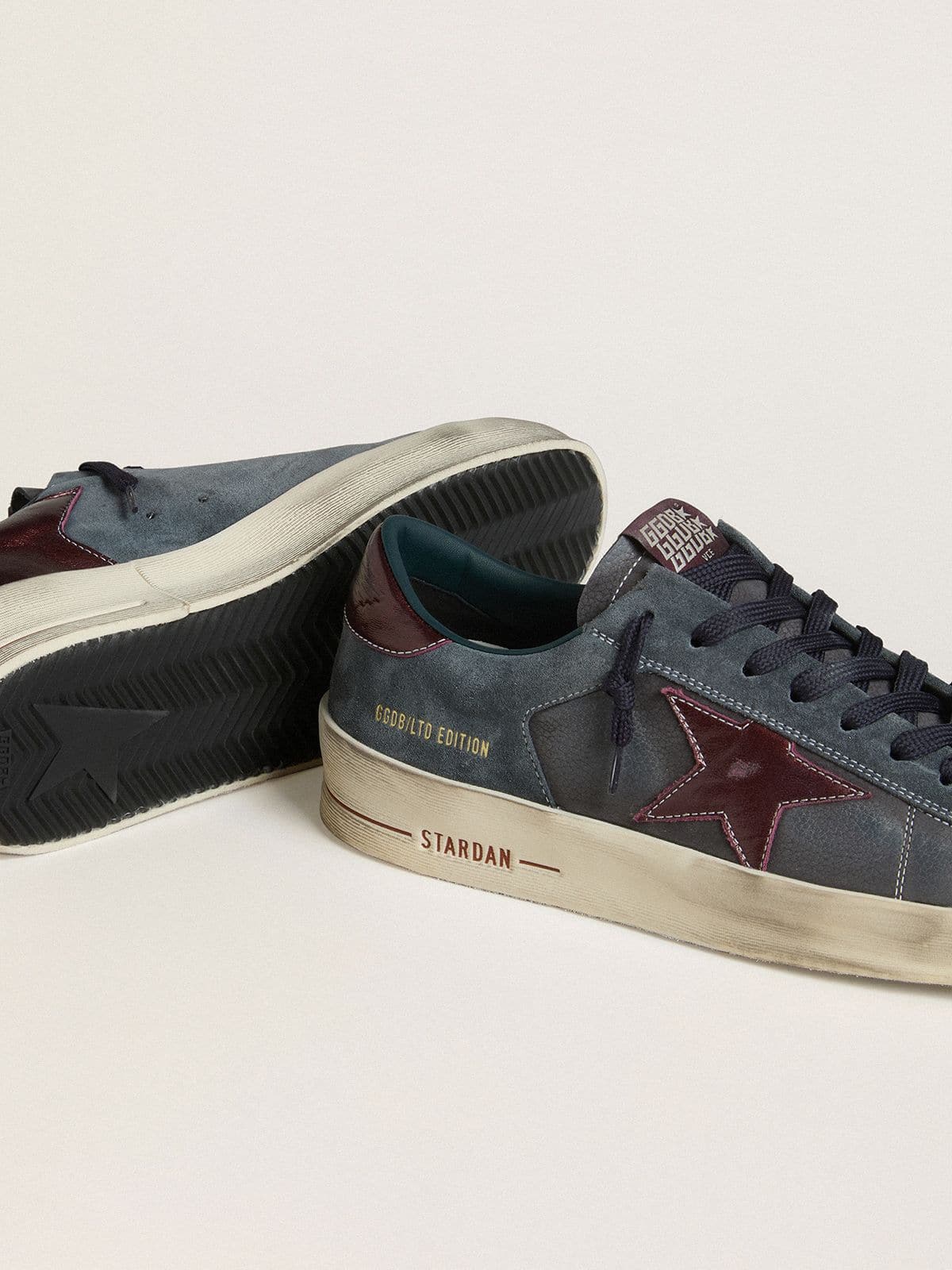 Golden Goose Men's Stardan LTD in anthracite nubuck and blue suede with metallic leather star