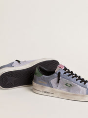 Golden Goose Men's Stardan in powder-blue suede with green leather star and heel tab