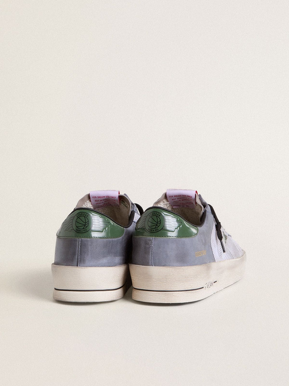 Golden Goose Men's Stardan in powder-blue suede with green leather star and heel tab