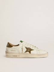 Golden Goose Men's Stardan in white leather with military-green snake-print leather star and heel tab