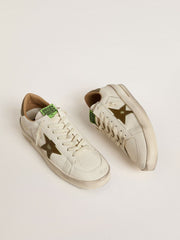 Golden Goose Men's Stardan in white leather with military-green snake-print leather star and heel tab