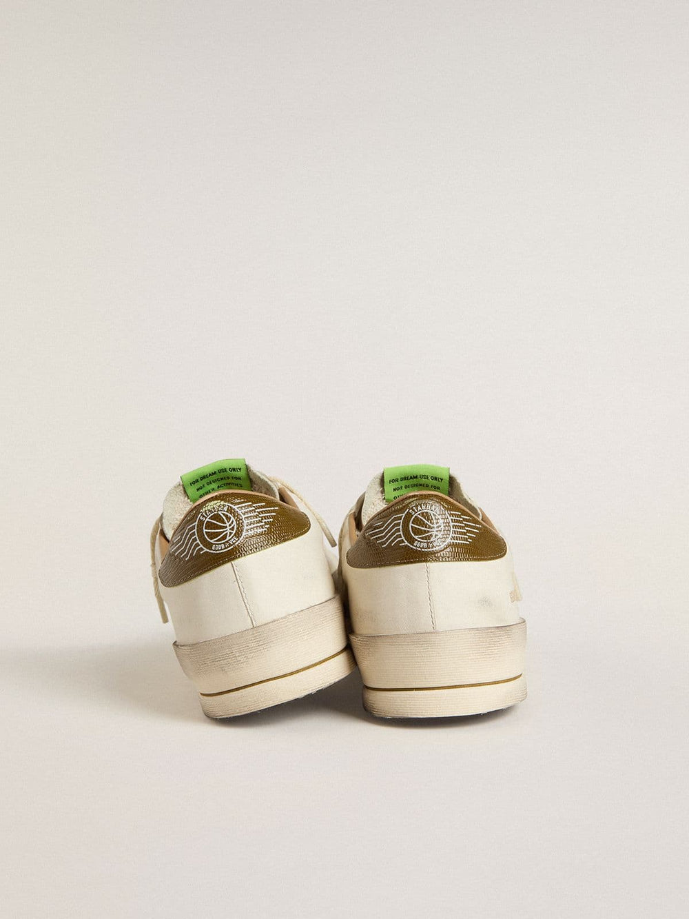 Golden Goose Men's Stardan in white leather with military-green snake-print leather star and heel tab