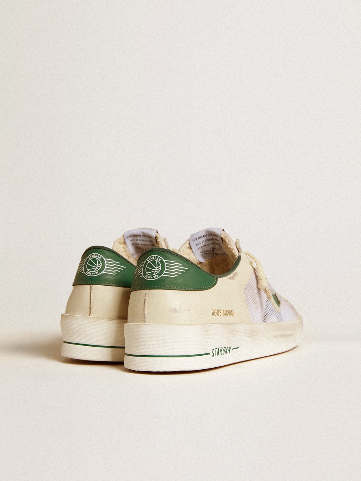 Golden Goose Stardan in white suede and mesh with green leather star and heel tab