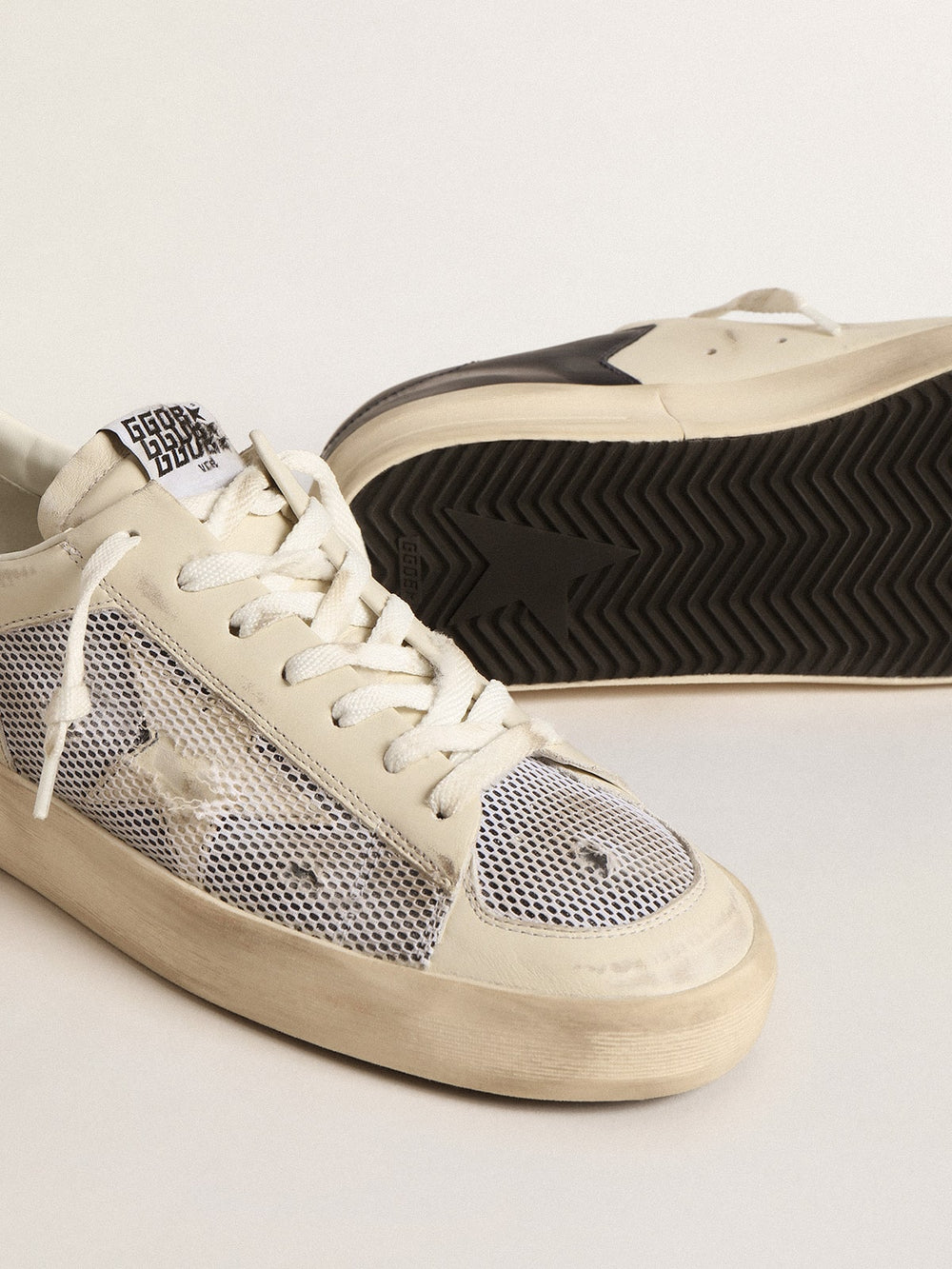 Golden Goose Stardan in white leather and mesh with white leather star