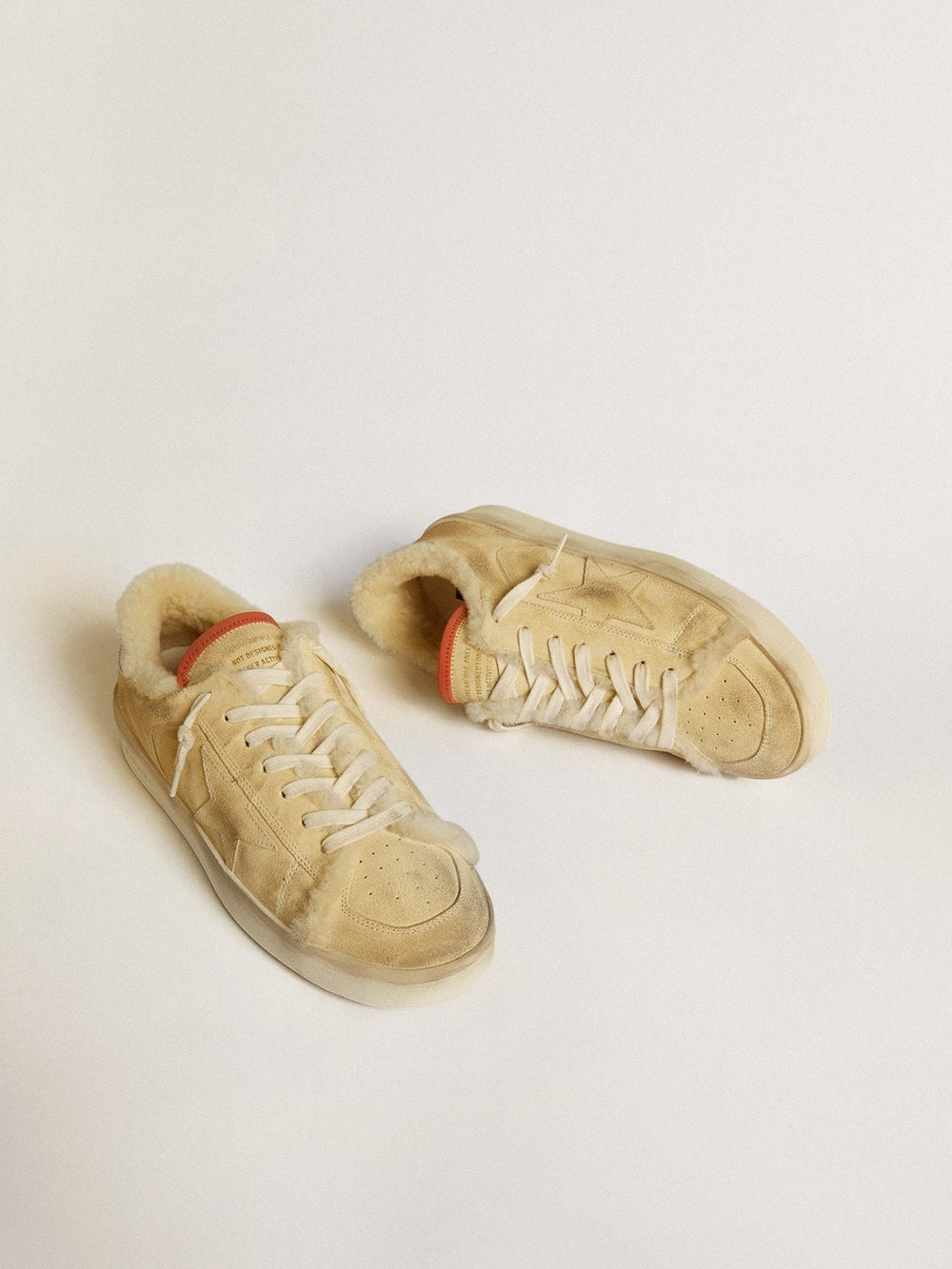 Golden Goose Stardan in beige suede with leather heel tab and shearling lining