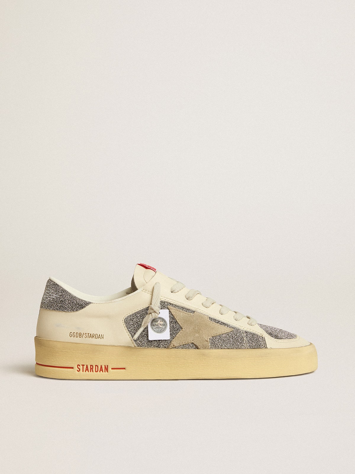 Golden Goose Men's Stardan in suede with sand star and Swarovski crystal inserts