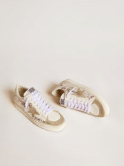 Golden Goose Stardan in leather with all-over lettering and ice-gray suede star