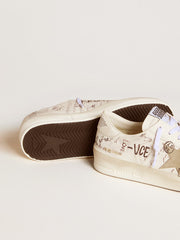 Golden Goose Stardan in leather with all-over lettering and ice-gray suede star