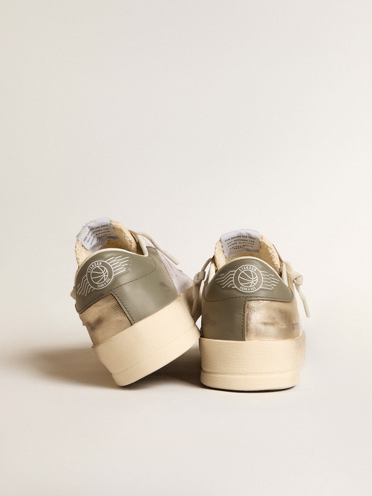 Golden Goose Stardan in white mesh with orange star and platinum leather inserts