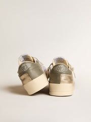 Golden Goose Stardan in white mesh with orange star and platinum leather inserts