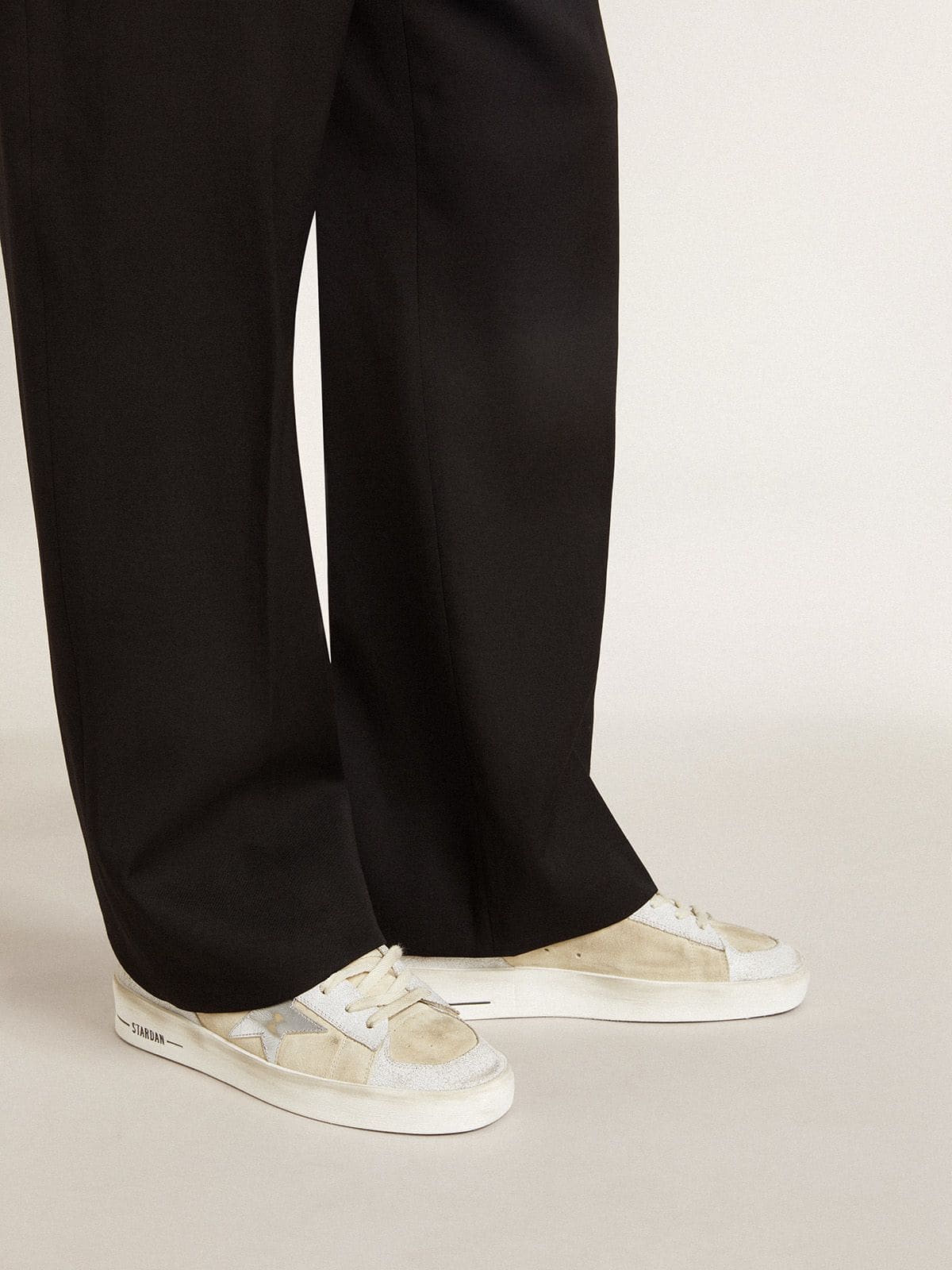 Golden Goose Men's Stardan in nubuck and crackle leather with silver metallic leather star