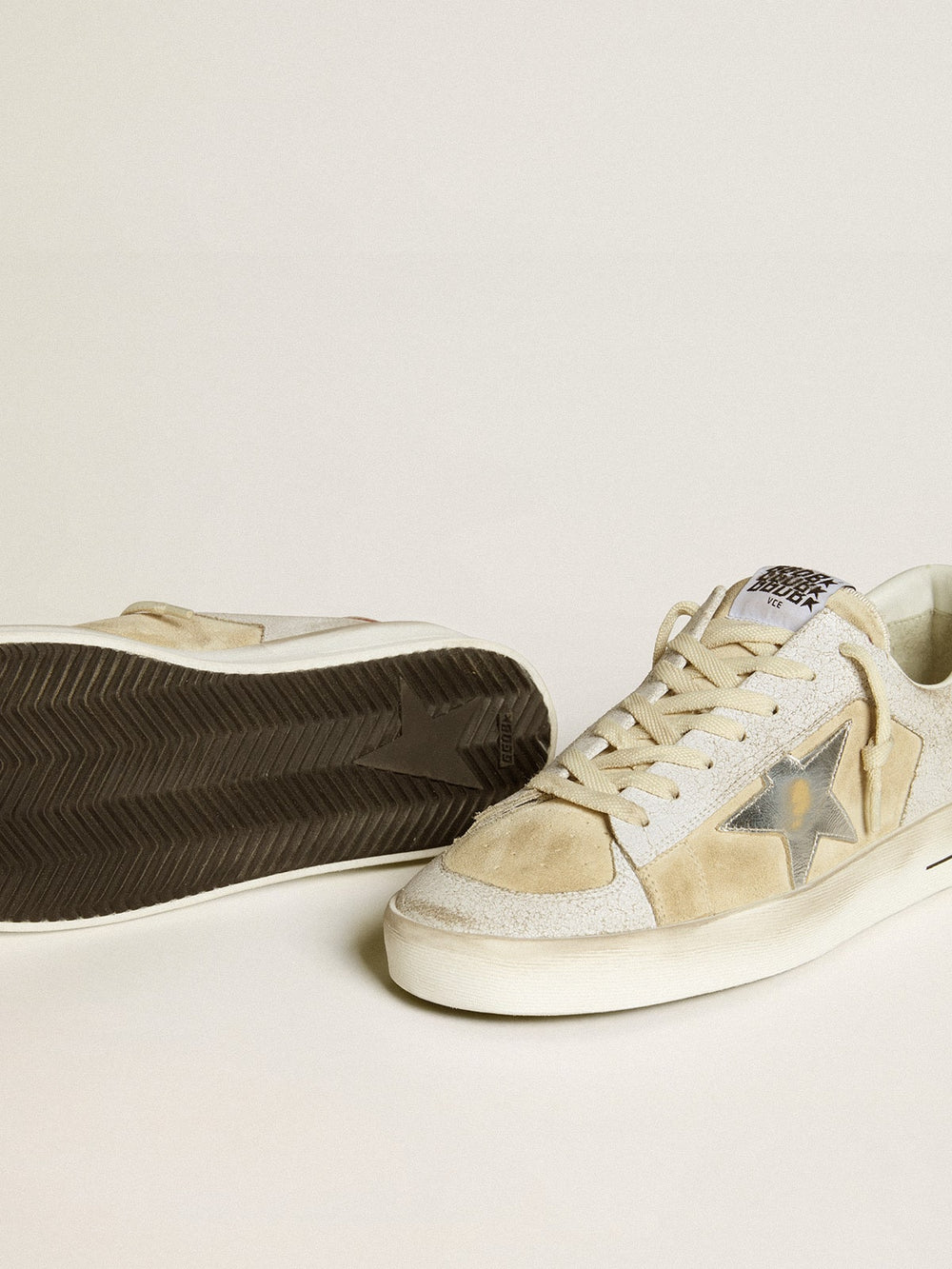 Golden Goose Men's Stardan in nubuck and crackle leather with silver metallic leather star