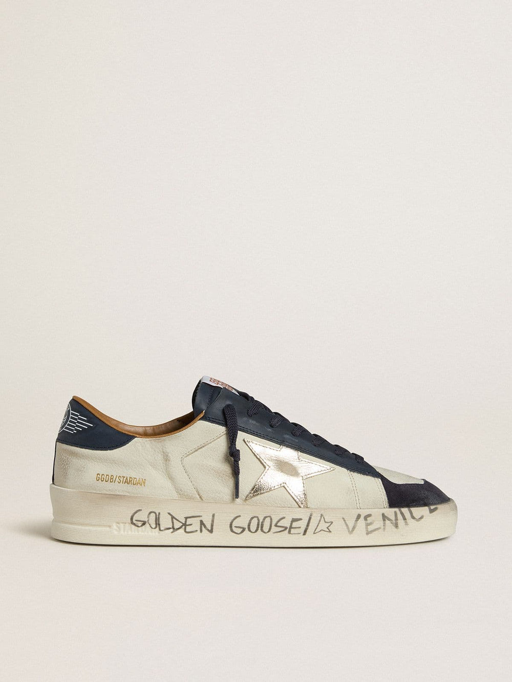 Golden Goose Men's Stardan in nubuck with metallic leather star and blue nappa heel tab