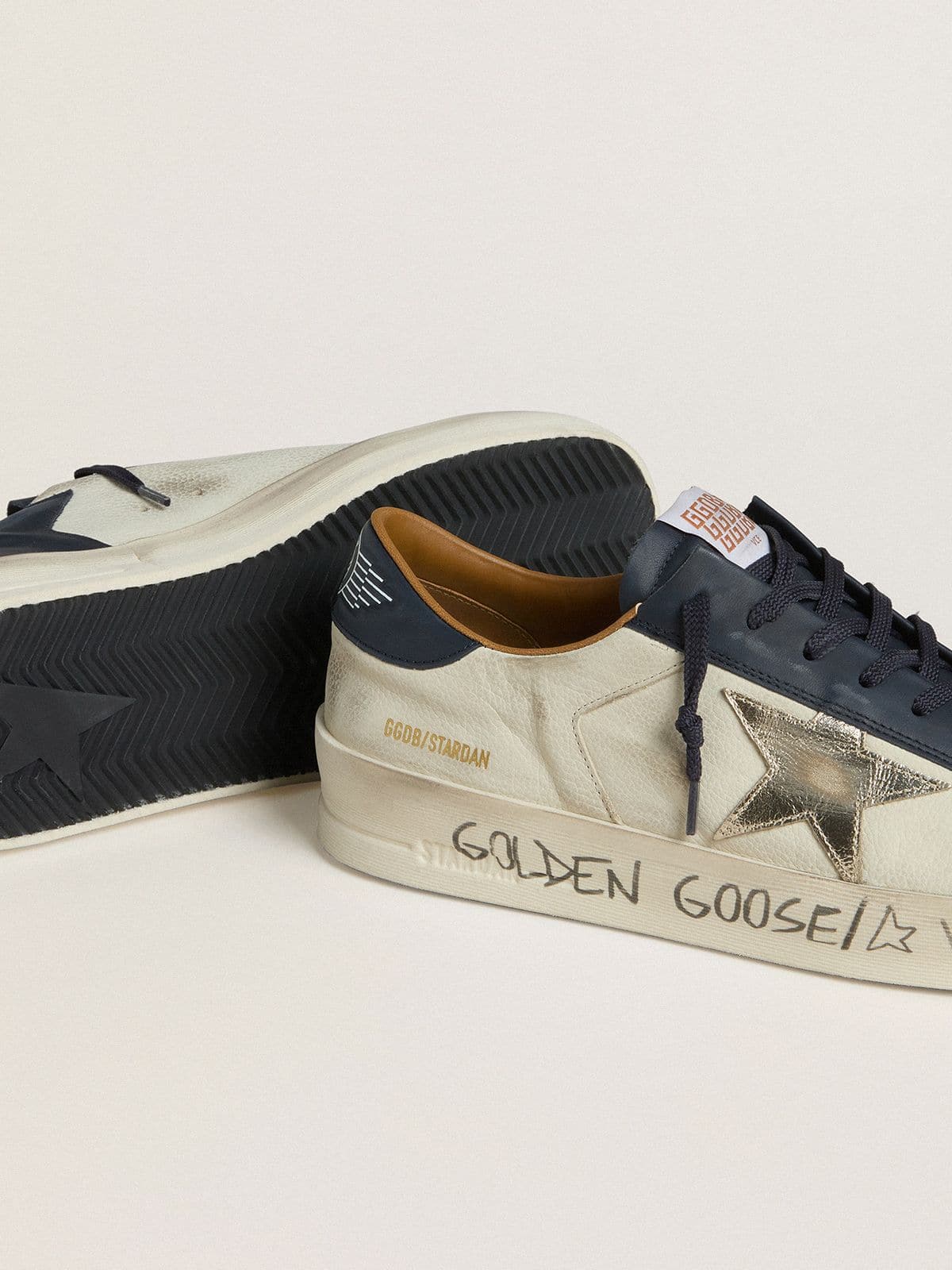 Golden Goose Men's Stardan in nubuck with metallic leather star and blue nappa heel tab