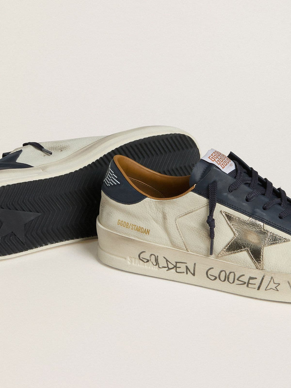 Golden Goose Men's Stardan in nubuck with metallic leather star and blue nappa heel tab