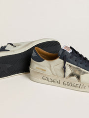 Golden Goose Men's Stardan in nubuck with metallic leather star and blue nappa heel tab
