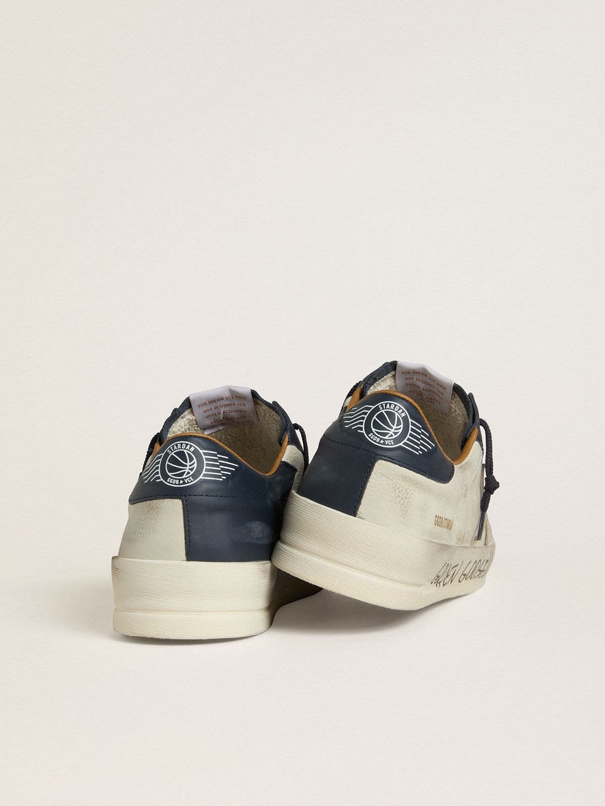 Golden Goose Men's Stardan in nubuck with metallic leather star and blue nappa heel tab