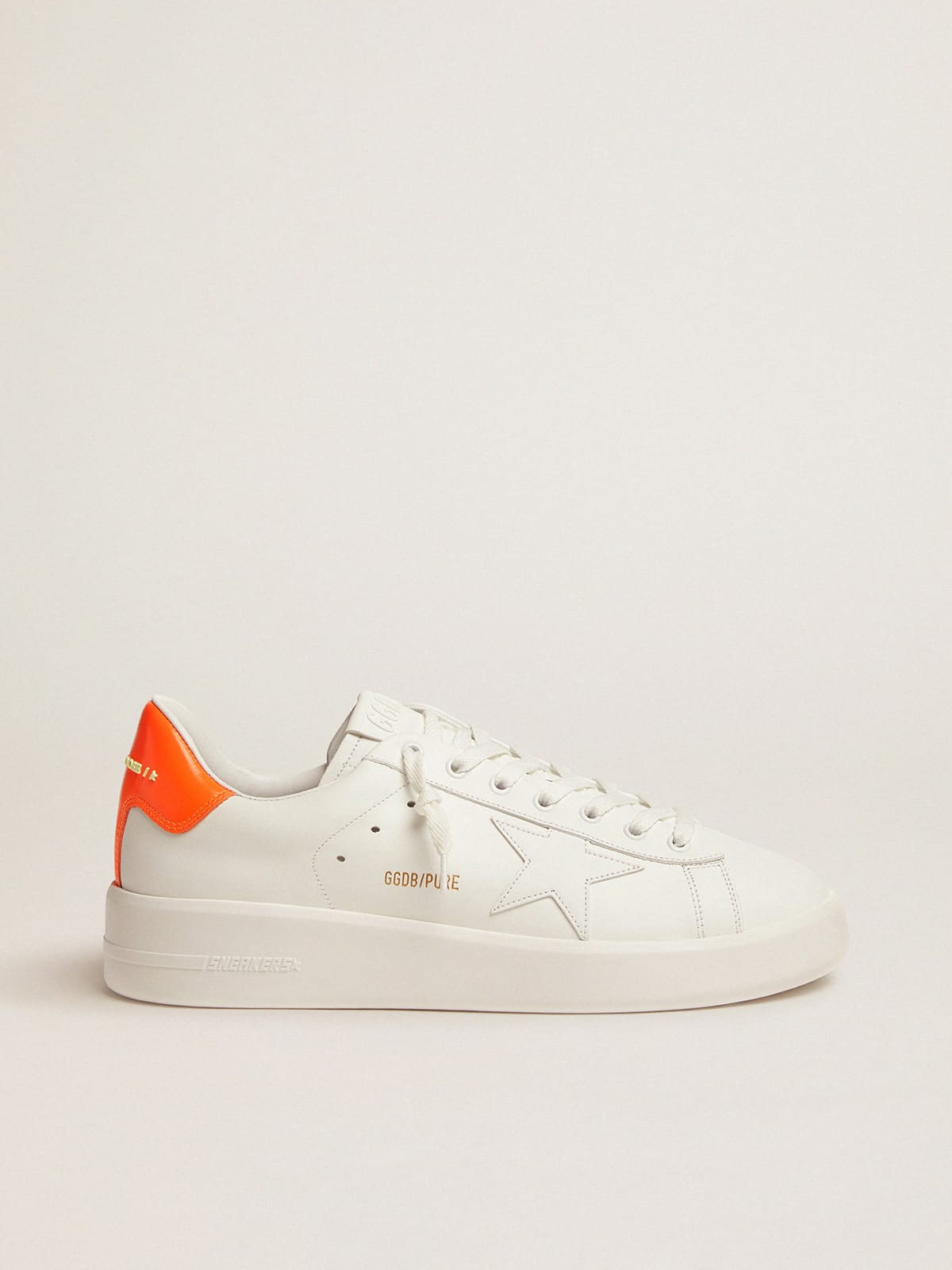 Golden Goose White Purestar sneakers with fluorescent orange heel tab
