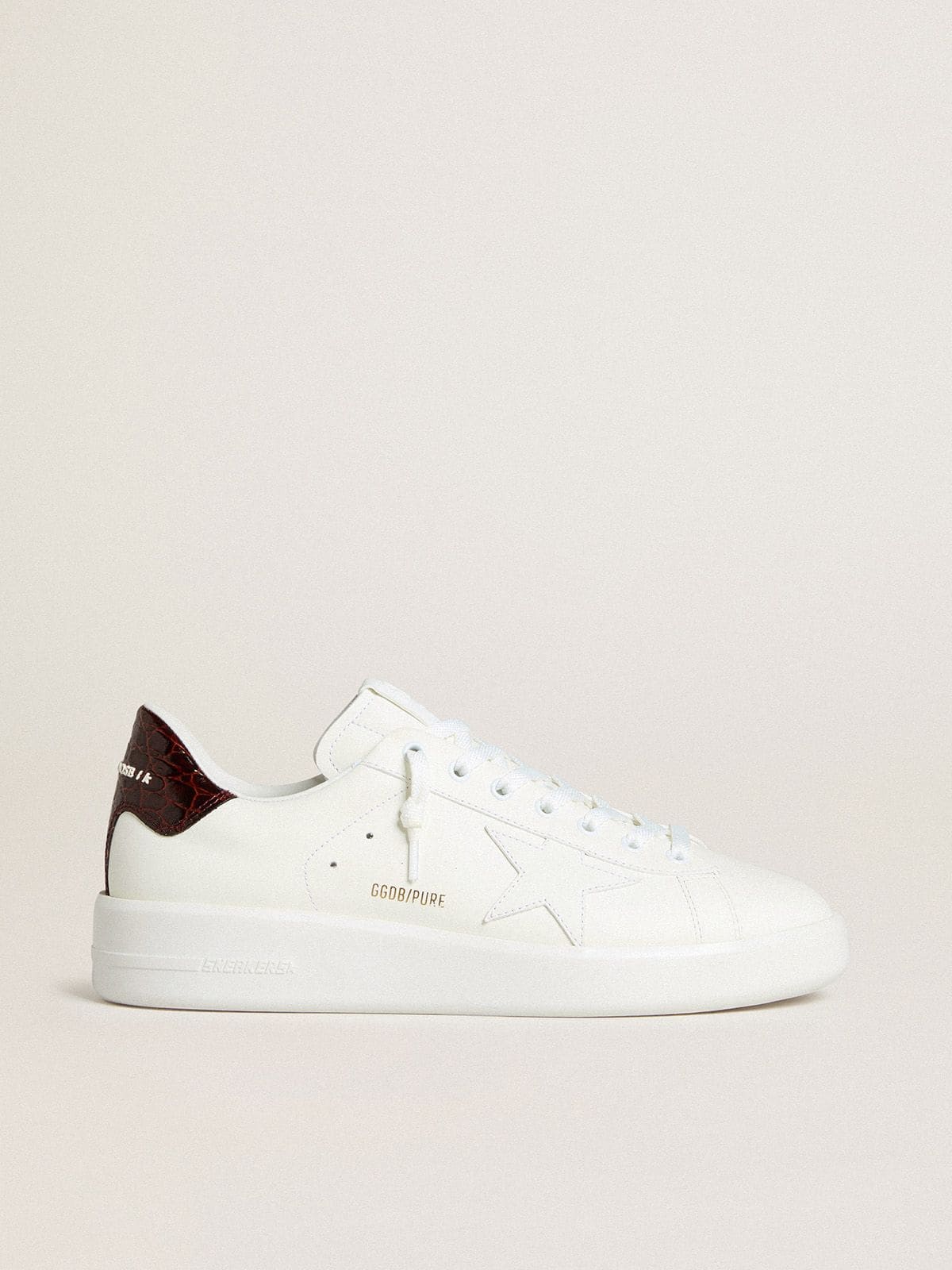 Golden Goose Men’s Purestar with white leather star and burgundy croc-print leather heel tab