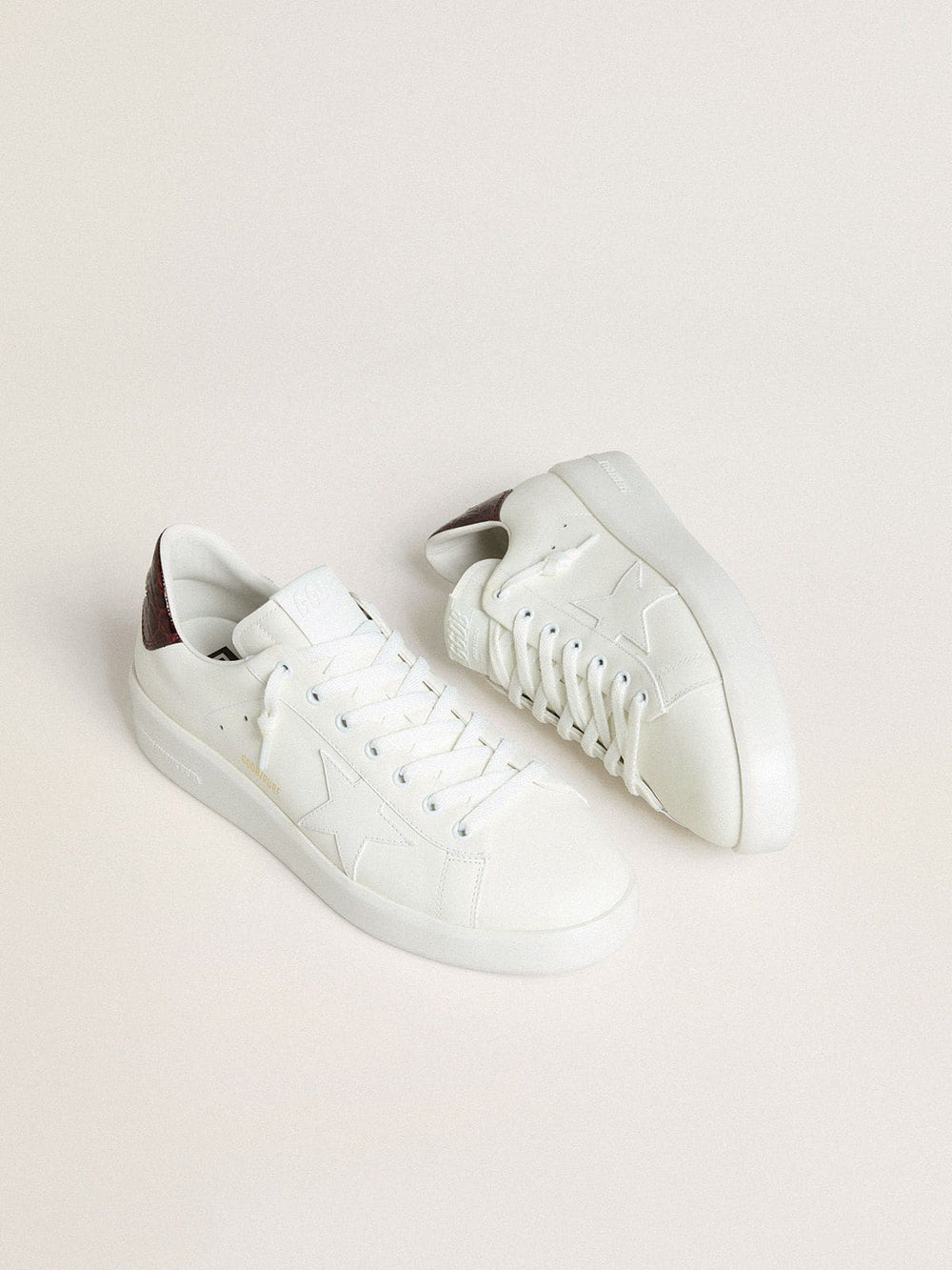 Golden Goose Men’s Purestar with white leather star and burgundy croc-print leather heel tab