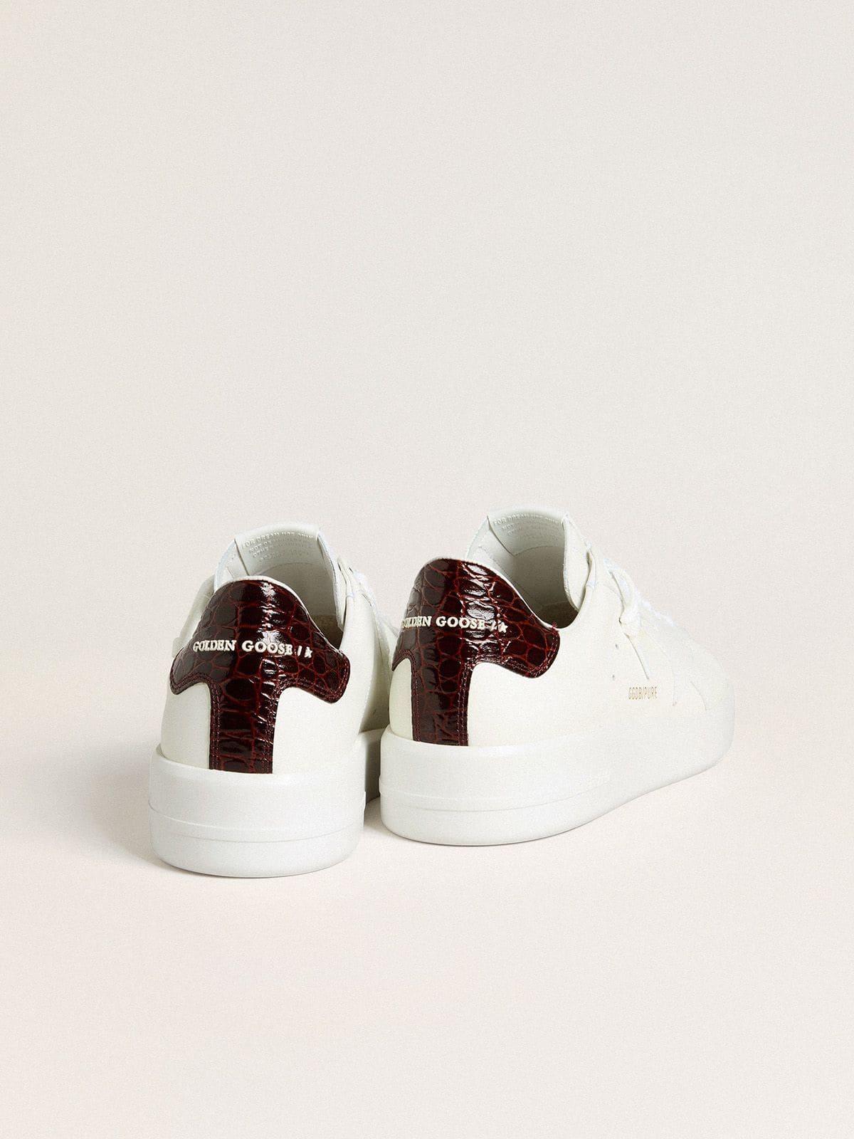Golden Goose Men’s Purestar with white leather star and burgundy croc-print leather heel tab